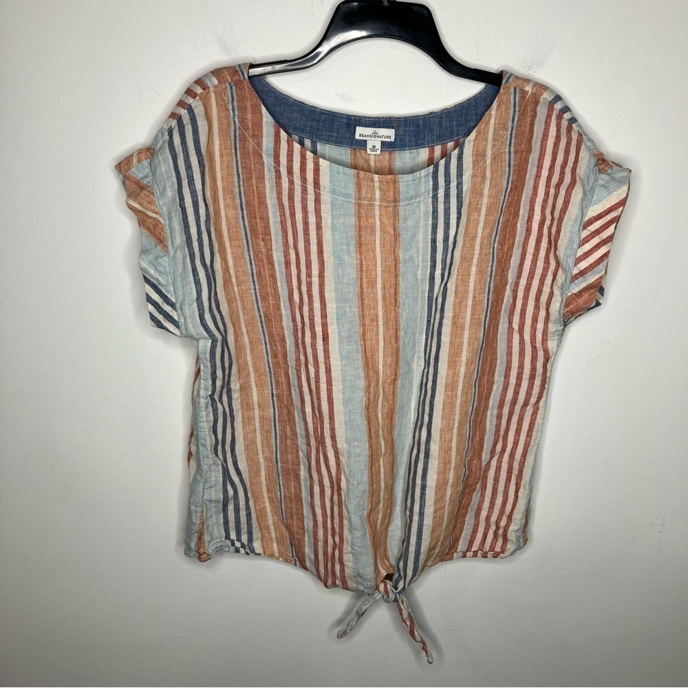 L.L. Bean Signature 100% linen top multicolored stripes size medium